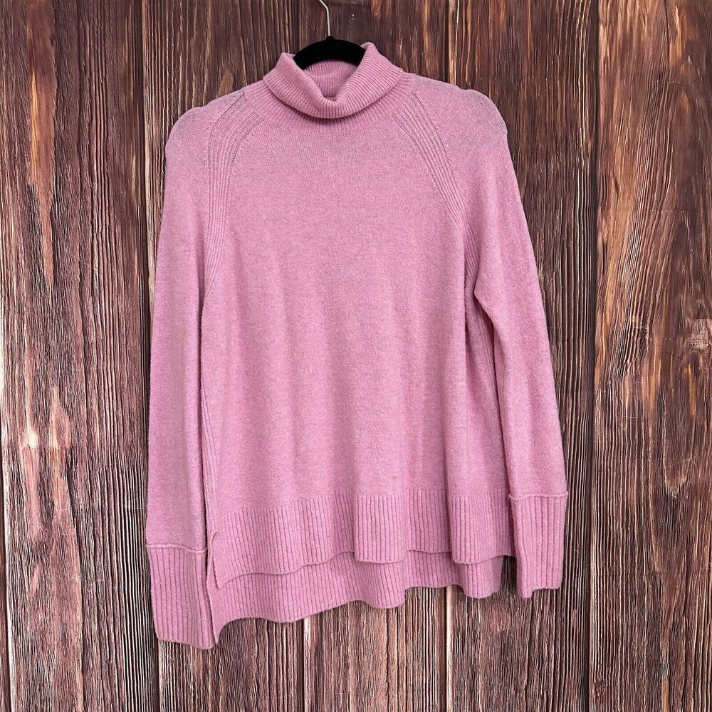 J. Crew Womens Side Slit Pink Supersoft Yarn Turtleneck Alpaca Wool Sweater S